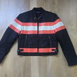 Stylish Black and Orange Vintage 2000s Motorcicle Jacket
